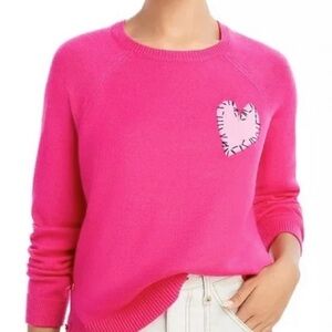 Vibrant Pink Heart Crew Neck Sweater